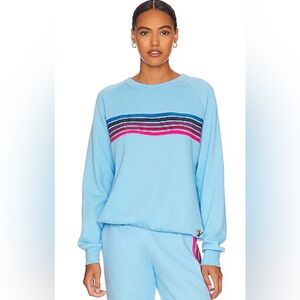 Aviator Nation Women’s Light Blue 5 Stripe Crewneck Sweatshirt